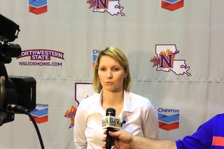 Co-head coach Brooke Stoehr discusses NSU 's 54-52 win against Central Arkansas.