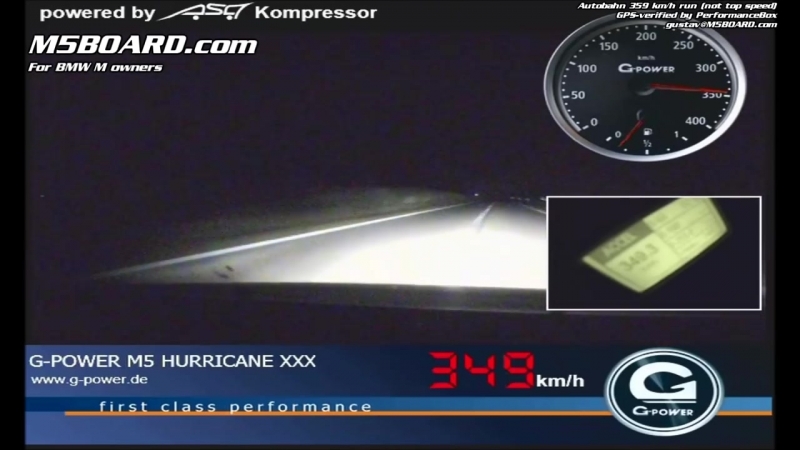 359 km h (224 mph) G Power Hurricane RS BMW M5 Touring GPS verified on Performance