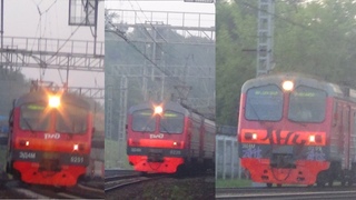 Туманный вечер Электропоезда ЭД4М-0251, ЭД4М-0226 и ЭД4М-0299