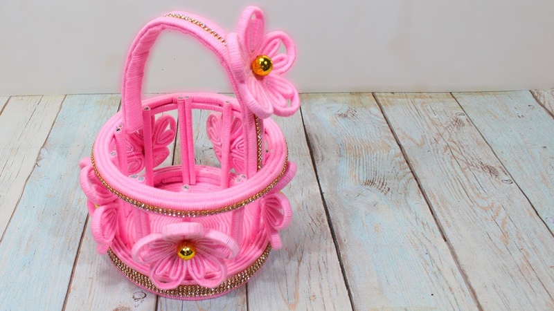 How to make beatiful flower basket with woolen and newspaper, New