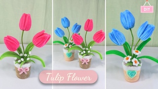 Cch Lm Chu Hoa Tulip Mini Km Nhung | How to Make Mini Tulip Flower Pots Using Pipe Cleaner | DIY